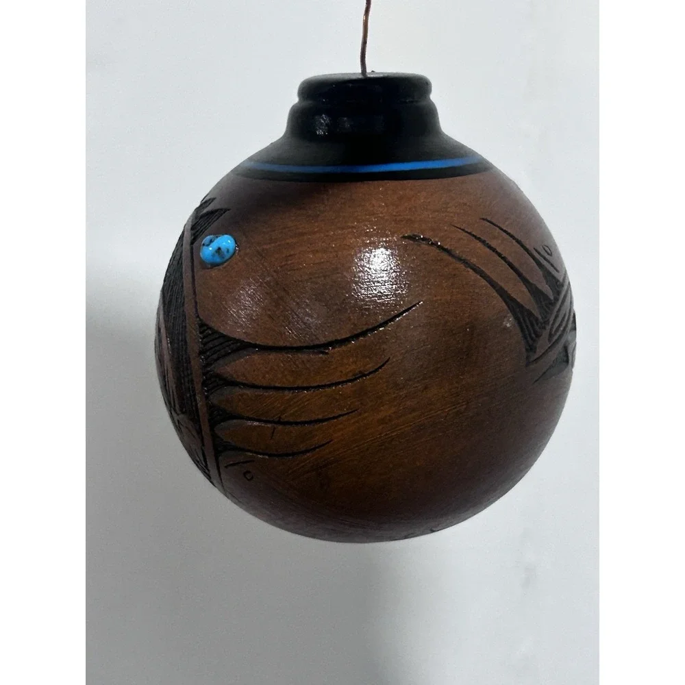 Vintage Navajo Pottery Christmas Ornament Turquoise stone Dwayne Blackhorse